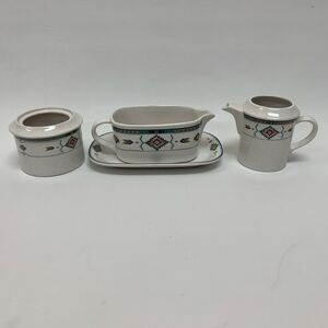 Studio Nova Adirondack Gravy Boat Creamer Sugar Bowl Mikasa Aztec Design Y2201